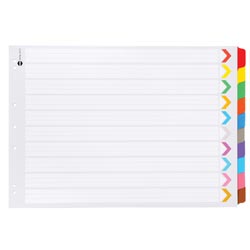 Marbig Coloured Dividers A3 1-10Tab Board L/Scape Asst 