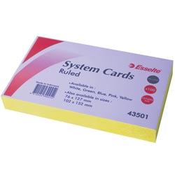 Esselte Ruled System Cards 127X76mm (5X3) Yel Pk100