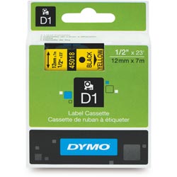 Dymo D1 Label Cassette 12mmx7M -Black On Yellow