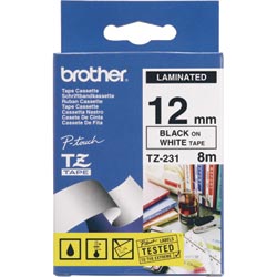 Brother Tze231 Ptouch Tape 12mmx8M Black On White Tape
