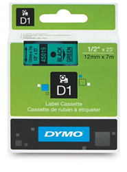 Dymo D1 12mm X 7M - Black On Green 