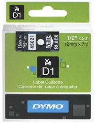 Dymo D1 12mm X 7M - White On Black 
