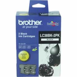 BROTHER LC38BK2PK INK CARTInkjet Twin Pack - Black