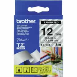 BROTHER TZE131 PTOUCH TAPE 12MMx8M Black on Clear Tape 