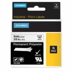 DYMO RHINO INDUSTRIAL LABEL TAPE Permanent Poly 9mm x 55m WHITE