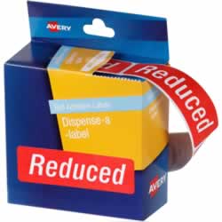 AVERY DISPENSER LABELS PRINTED Reduced Red/White 19x64mm Pack of 125
