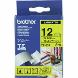 BROTHER TZE631 PTOUCH TAPE 12MMx8M Black on Yellow Tape 