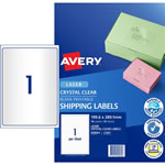 Avery Crystal Clear Laser Address Labels 199.6x289.1mm 1UP 10 Labels 10 Sheets