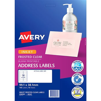 Avery Frosted Clear Inkjet Address Labels J8563 99.1x38.1mm 14UP 140 Labels
