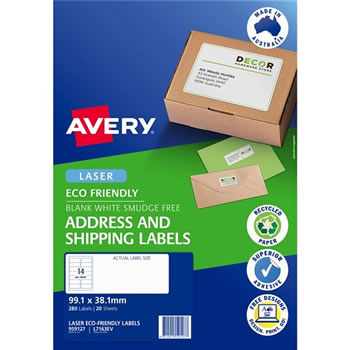 Avery Eco Friendly Labels Laser Printer White 99.1x38.1mm 14UP 280 Labels