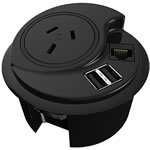 Rapidline In Desk Module 1 GPO + 1 Data Provision + 2  USB 1000mm Lead Black
