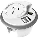 Rapidline In Desk Module 1 GPO + 1 Data Provision + 2  USB 1000mm Lead White