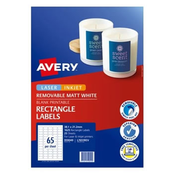 Avery Removable Labels L7651REV 38.1x21.2mm Rectangle Matte White 65UP 1625 Labels