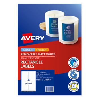 Avery Removable Labels L7169REV 99.1x139mm Rectangle Matte White 4UP 100 Labels
