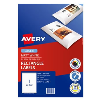 Avery Printable Labels L7167CL 199.6x289.1mm Rectangle Photo Matte White 1UP 20 Labels