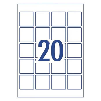 Avery Blank Printable Labels L7124 45 x 45mm Square Gloss White 20UP 200 Labels 10 Sheet