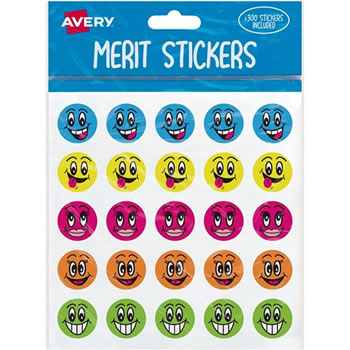 Avery Merit Stickers Smiley Faces Round 22mm 5 Designs Assorted 300 Stickers