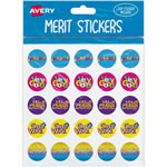 Avery Merit Stickers Caption 2 Round 22mm 5 Designs Assorted Colours 300 Stickers