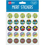 Avery Merit Stickers Caption 3 Round 22mm 5 Designs Assorted Colours 300 Stickers
