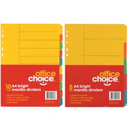 Office Choice A4 Dividers 5 Tab Col'D Manilla Bright 