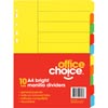 Office Choice A4 Dividers 10 Tab Col D Manilla Bright 
